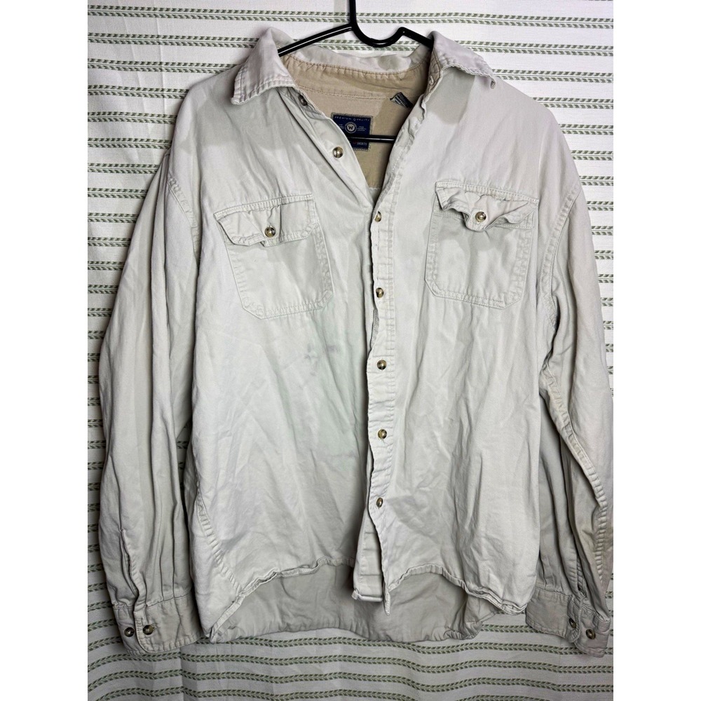 Wrangler Beige Solid Cotton Woven Button-Up Shirt Pockets Men's L LS